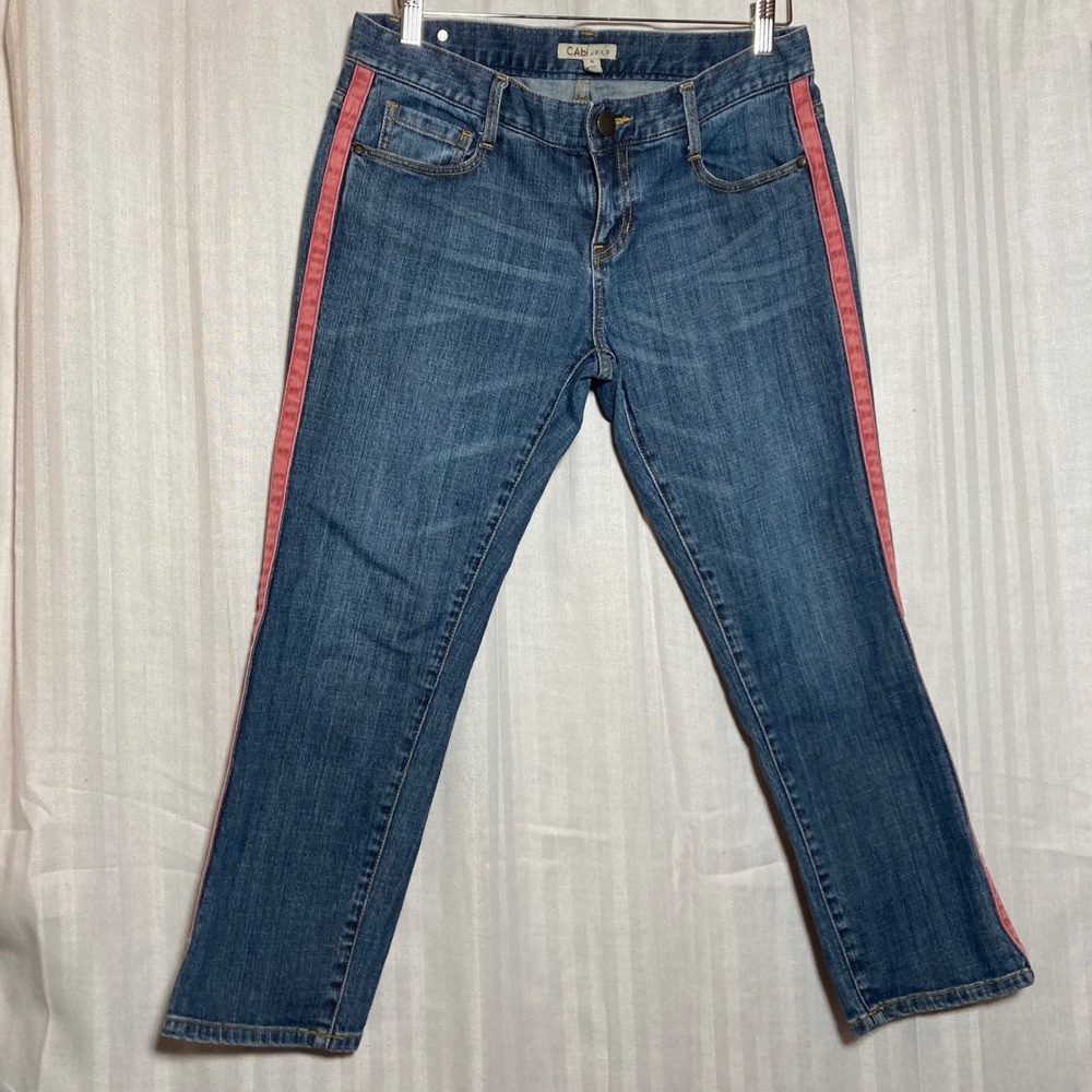 Cabi Jeans Women 6 Blue Denim Pink Side Stripe Slim Leg Ankle Retro Sporty Y2K